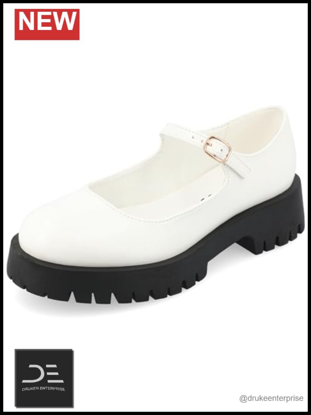 Faux Leather Mary Jane Platform Flats with Padded Footbed